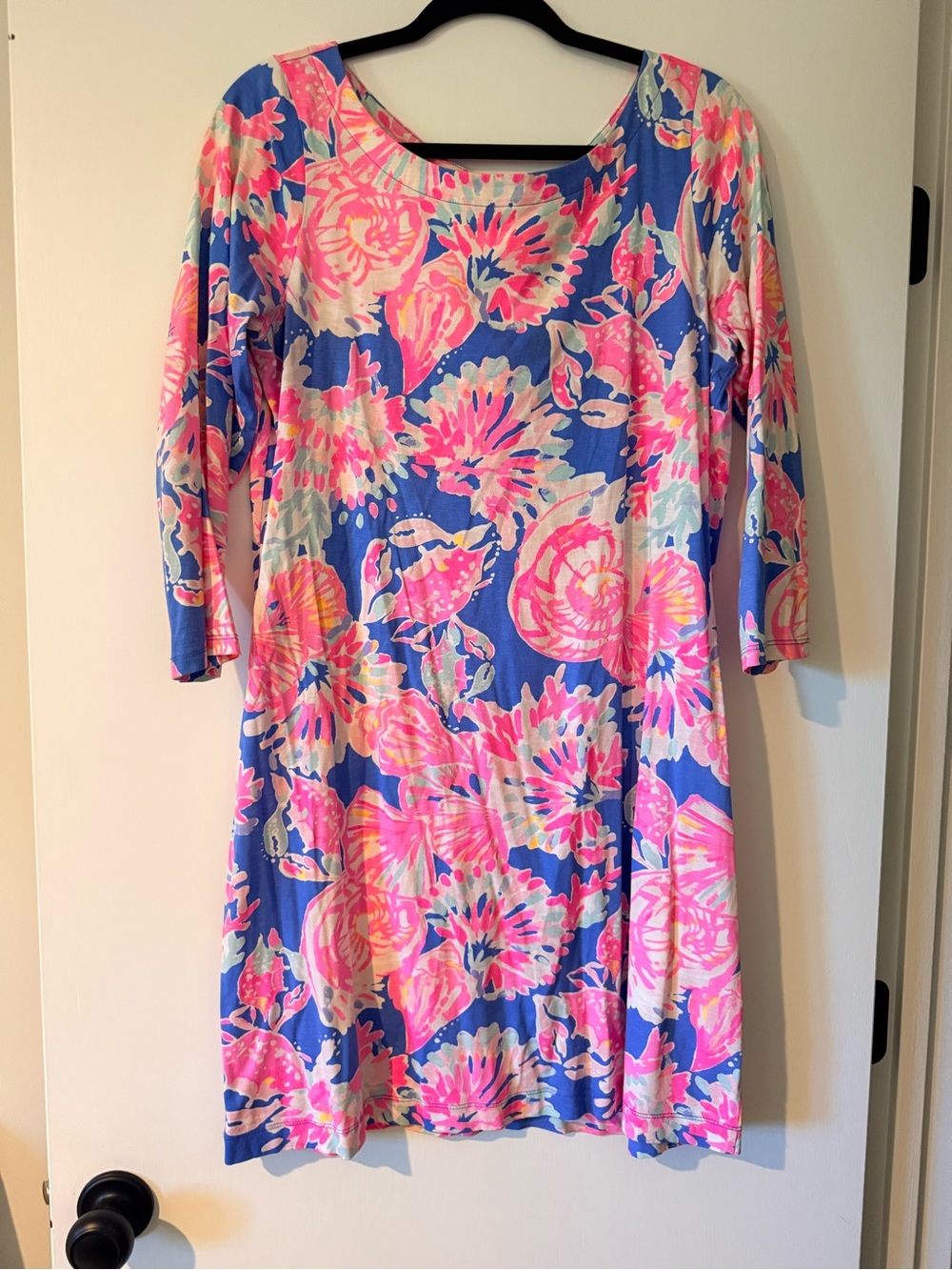 Lilly Pulitzer Blue Shift Dress with Pink Floral Print